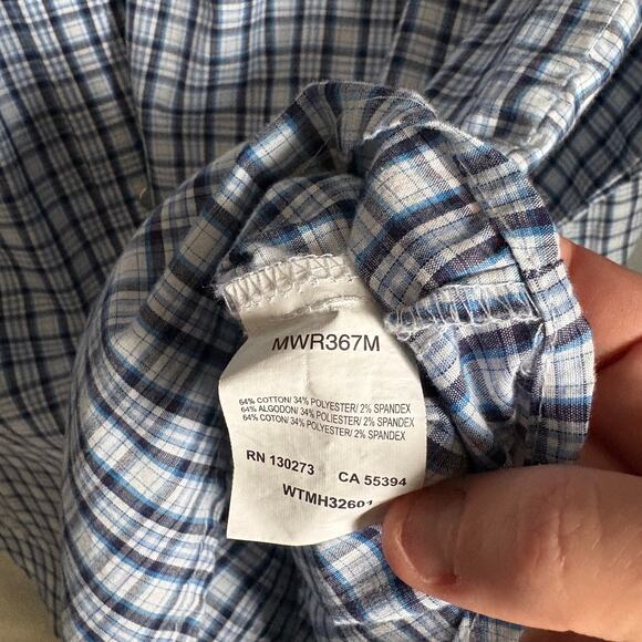 WRANGLER Men's Medium Blue Plaid Windowpane Western Pearl Snap Button Up Cowboy - Picture 6 of 10